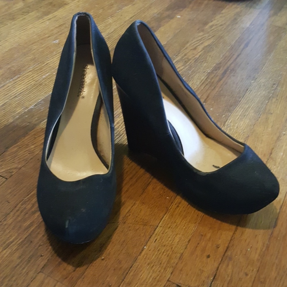 Blue suede wedges